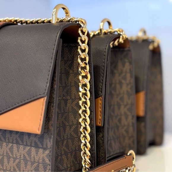 Michael Kors Greenwich SM Color-Block Signature Logo Crossbody Bag Brown Multi - Picture 6 of 11